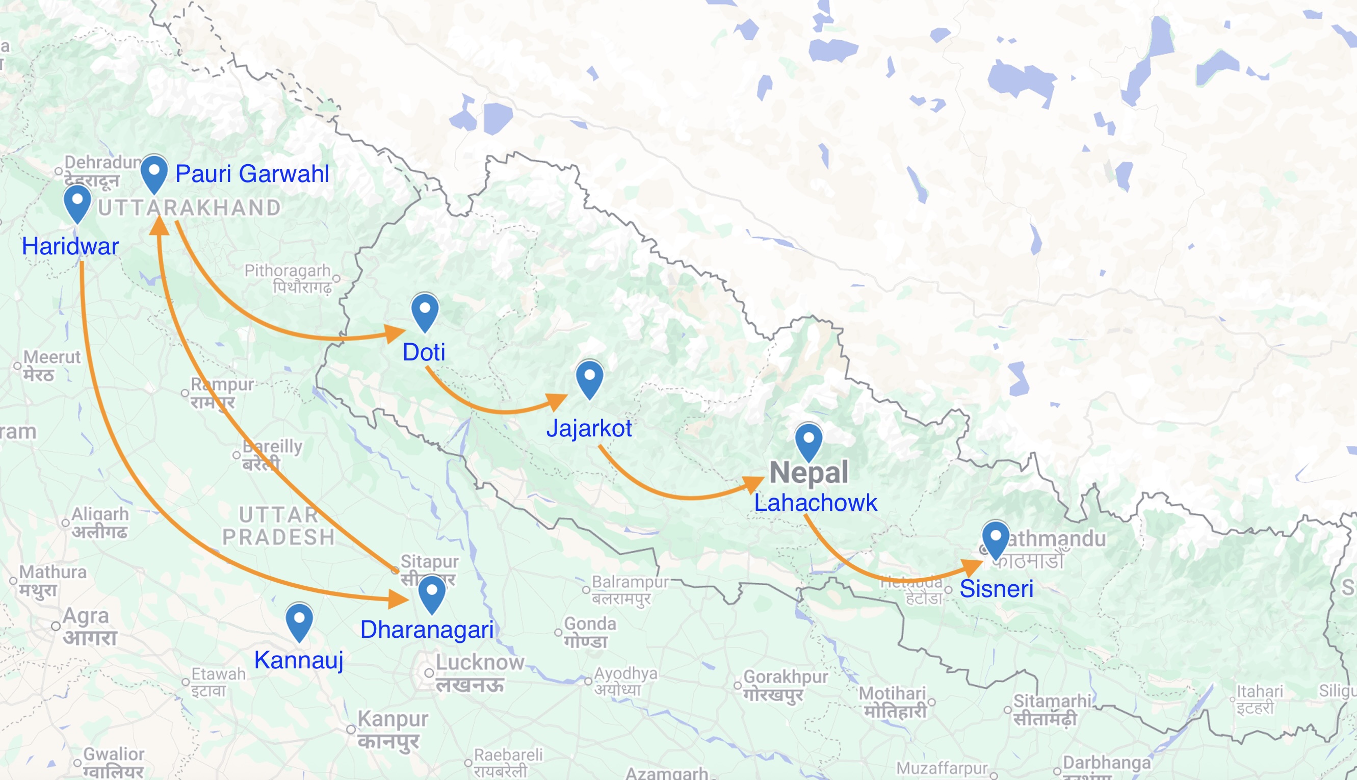 Map showing Poudel migration (English)